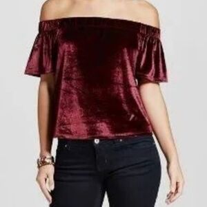Abercrombie & Fitch Off-Shoulder Velvet Top - Burgundy Womens S